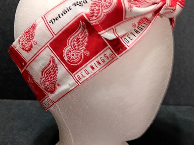 3” Wide Detroit Red Wings Headband, handmade, hair wrap, pin up, hair tie, neckerchief, scarf, retro style, rockabilly