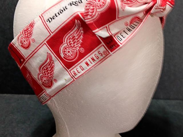 3” Wide Detroit Red Wings headband, self tie, hair wrap, pin up style, hair tie, bandana, scarf, retro style, rockabilly, hockey, handmade