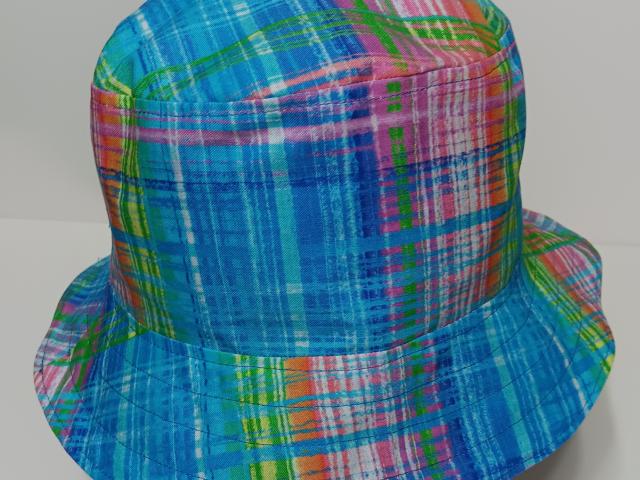 Bright Colors Plaid Bucket Hat, Reversible, Sizes S-XXL, Cotton, floppy hat, ponytail hat, sun hat, fishing hat, beach hat, gardening hat
