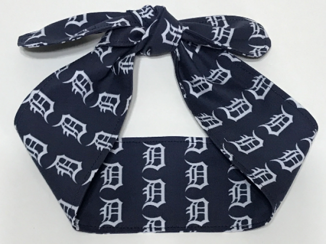3” wide Old English D hair tie, hair wrap, headband, pin up, self tie, scarf, neckerchief, retro, rockabilly, Detroit