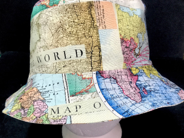 Map Theme Bucket Hat, Reversible, World Travel, Geography, Tourist Hat, Cruise Hat, Traveler Gift, Cartography