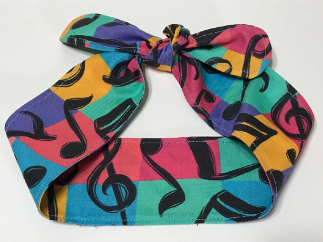 3” Wide Music Theme bright multicolored head band, hair wrap, headband, pin up, hair tie, retro hair accessory, rockabilly