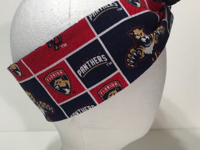 3” Wide Florida Panthers headband, self tie, handmade, hair wrap, hair tie, head wrap, pin up style, hair tie, retro, hockey
