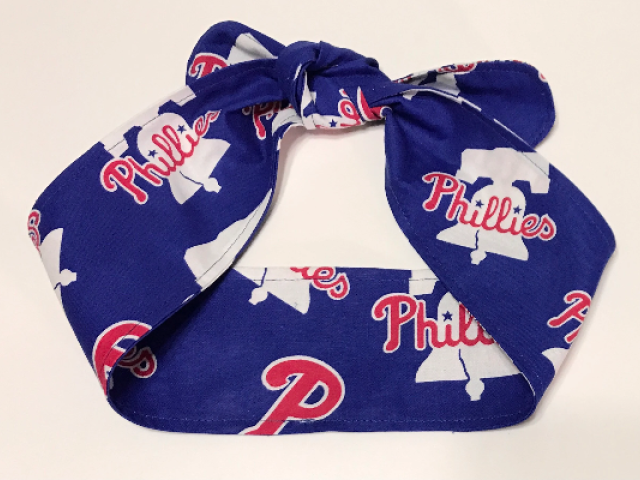 3” wide Philadelphia Phillies hair tie, hair wrap, headband, pin up, self tie, scarf, neckerchief, retro, rockabilly