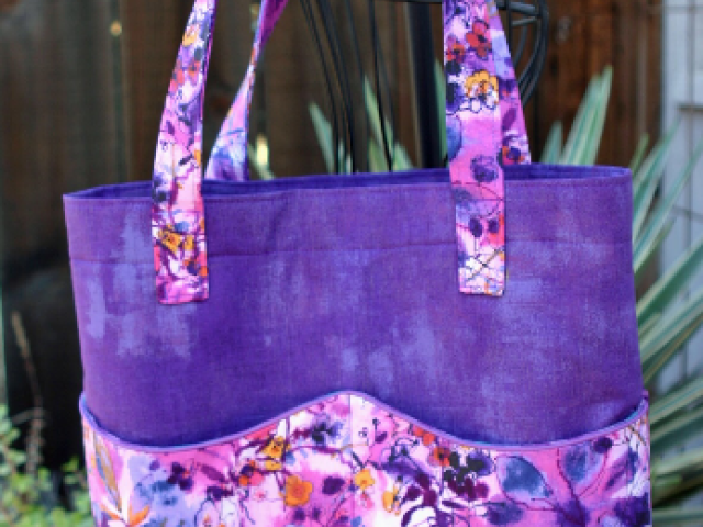 Purple Floral Tote Bag with Wavy Pockets, Flowers & Butterflies, Woman's Gift, Market Bag, Shopping Tote Bag