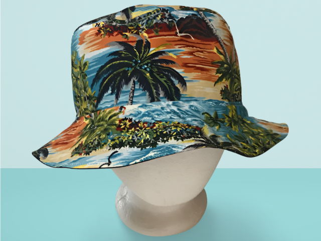 Tropical Theme Bucket Hat, Palm Trees, Sizes S-XXL, floppy hat, fishing hat, sun hat, casual hat, beach hat, Hawaiian resort cruise vacation hat